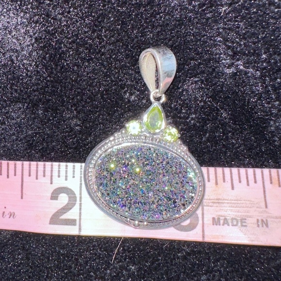 Oval pendant with green drusy & peridot set in sterling silver - Picture 6 of 9